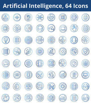 Artificial intelligence icons set in linear style with tech symbols
