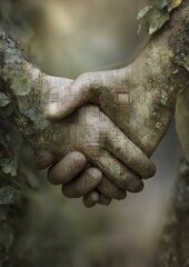 Sovrapposizione di mani e texture organica