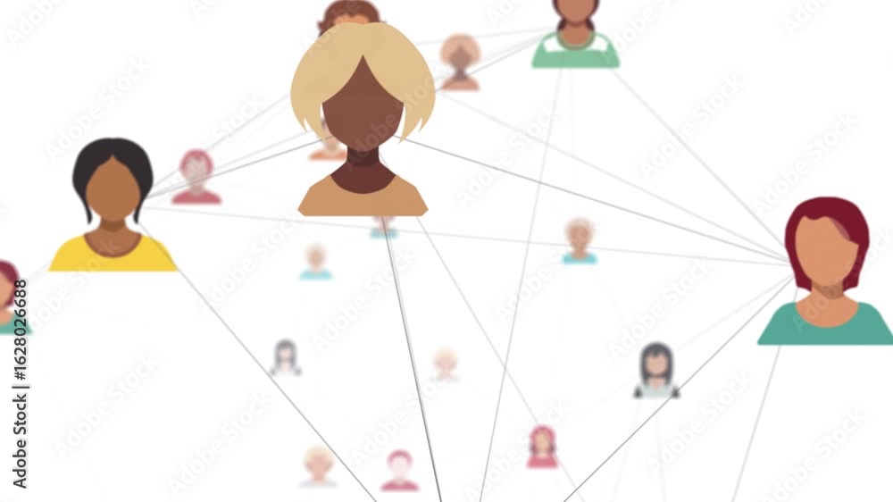 Poster social network of diverse people linked together, representing human connections and diversity. conc