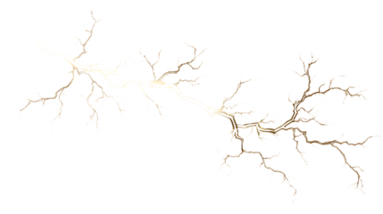 Bright white lightning bolt strike isolated on transparent background