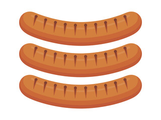 Three Grilled Sausages Stacked Up On White Background Delicious Cooked Meat Illustration BBQ Food Preparation