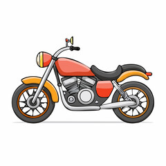 Obraz premium Cartoon Motorcycle Illustration with Detailed Features and Vibrant Color Palette Isolated on White