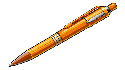 very beautiful Ballpoint pen isolated in  white background , top view of orange pen, business office desk design element