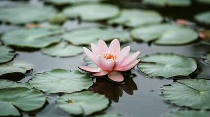 Delicate pink lotus flower on water