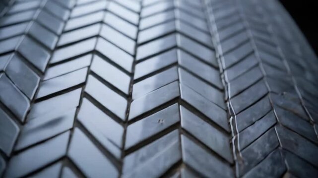 A close-up shot of a herringbone pattern on a city sidewalk, great for use in urban or architecture-related contexts