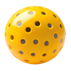 Vibrant Close-up of Yellow Pickleball Ball Isolated on White Background