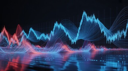 Abstract financial chart with uptrend line graph and reflection