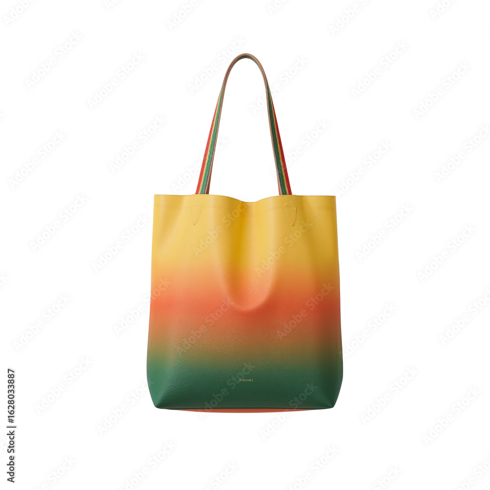 Poster gradient hued tote bag radiating warmth and sophistication on isolated transparent setting