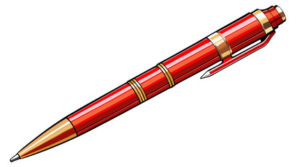 very beautiful Ballpoint pen isolated in  white background , top view of red pen, business office desk design element