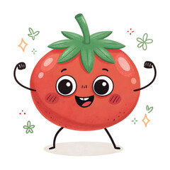 cute happy smiling tomato show muscle character ve