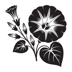 Vector floral illustration of black and white flowers, blossoms, and leaves for a vintage decoration pattern design