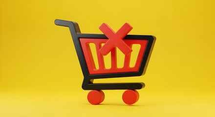Abandoned Shopping Cart Concept Illustration with Red Cross Symbol