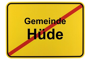 Illustration eines Ortsschildes der Gemeinde Hüde in Niedersachsen