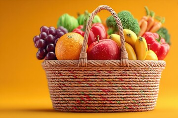 A basket filled with fresh fruits and vibrant vegetables