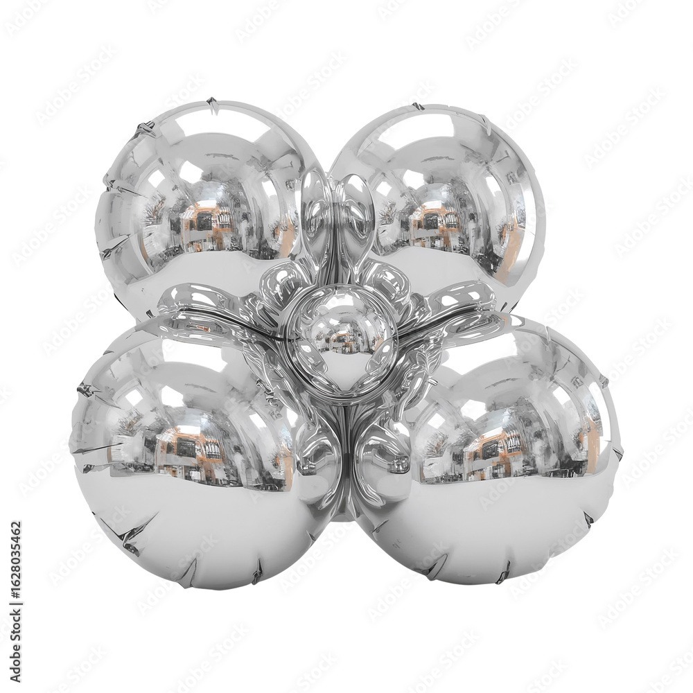 Poster abstract metallic configuration against a pure space revealing complex reflections and dimensional