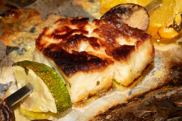 Close up of skewered vegetables onion mushrooms peppers