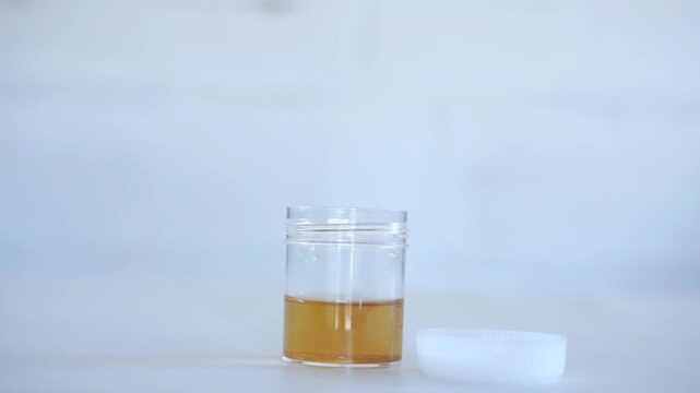 Medical scientist holding Urine pregnancy test with urine sample concept