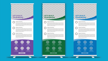 Business advertising roll-up banner design set with modern templates for outdoor use