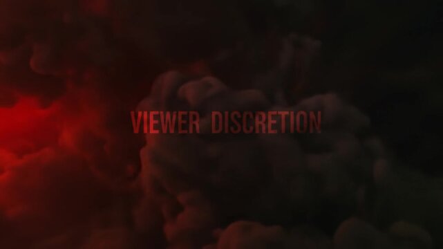 Dramatic Viewer Discretion Warning with Deep Red and Gray Smoke