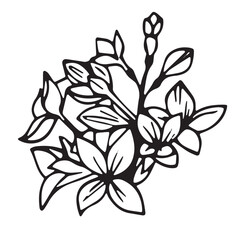 "High-contrast black and white vector flower design, tattoo-style with sharp linework, centered on a white background"