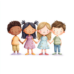 Diverse Children Holding Hands Smiling Representing Friendship and Unity