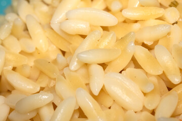 Close up of orzo pasta rice shaped carbs tasty cooked