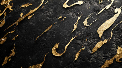Black textured surface with gold leaflike patterns