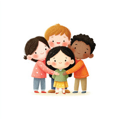 Diverse Group of Children Embracing Each Other with Joyful Expressions