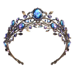 Elegant Blue Gemstone Tiara Crown Black Background Royal Jewelry isolated on transparent background cutout