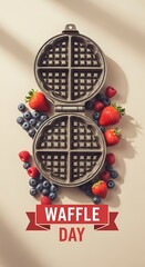 Delicious waffle day celebration with fresh strawberries and blueberries arrangement