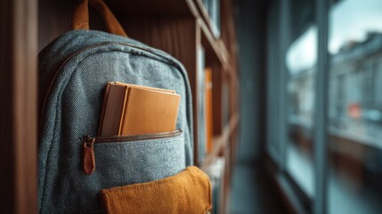 Packed school bag with textbooks inside
