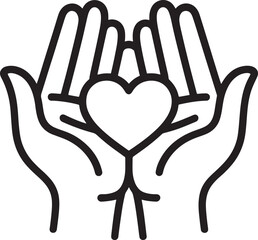 Obraz premium Heart in Hands Outline Icon Symbolizing Care, Support, and Charity with Transparent Background