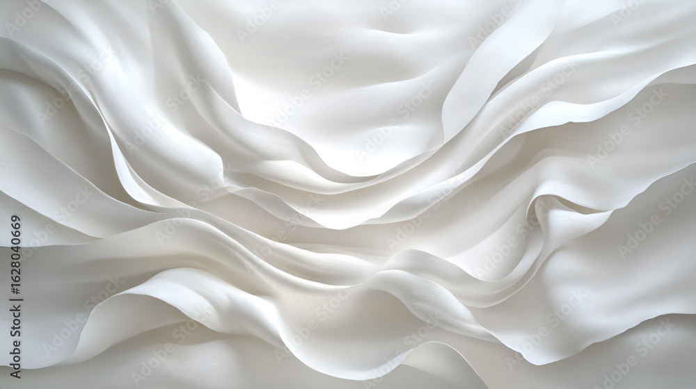 Aufkleber flowing white fabric forming soft layered waves and curves with subtle light and shadow play