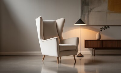 Modern Interior with Comfortable Wingback Chair and Floor Lamp
