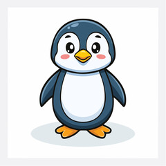 Obraz premium Adorable Cartoon Penguin Illustration with Big Eyes and Rosy Cheeks on a White Background