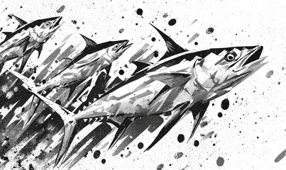 Rappresentazione artistica astratta di tonni