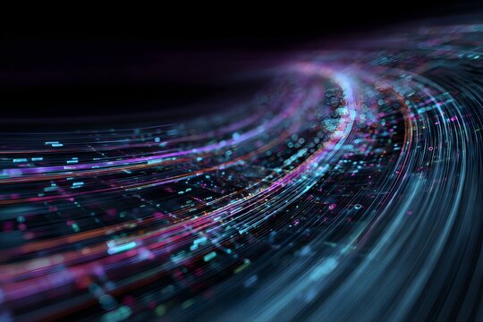 Bright data streams flow through a high-tech grid, showcasing cutting-edge network and info transfer.