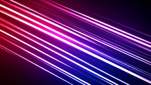 Diagonal, bright, illuminated, parallel lines fade from red to blue with dark contrast