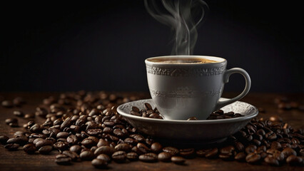 Morning Ritual: Rich Black Coffee with Rustic Coffee Beans