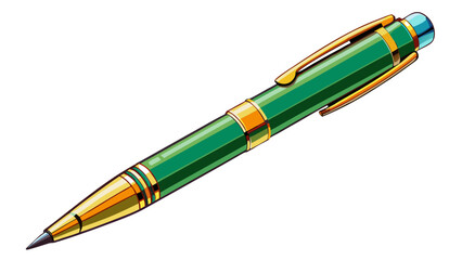 very beautiful Ballpoint pen isolated in  white background , top view of olive pen, business office desk design element