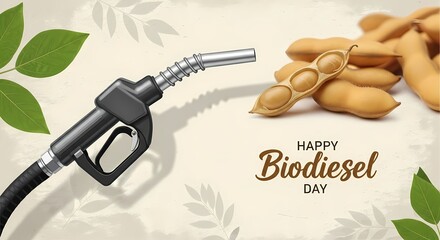 Biodiesel day celebration design featuring fuel nozzle and soybeans for eco-friendly awareness