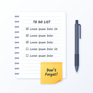To Do List Illustration with Notebook Pen and Sticky Note