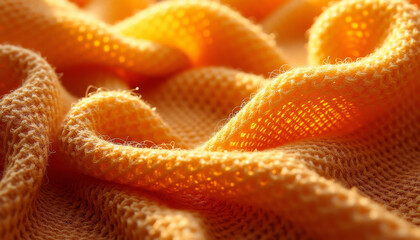 Orange knitted fabric in soft sunlight with warm texture