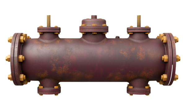 Rusted Industrial Red Valve With Bolts And Aging Effects On Transparent Background, Png