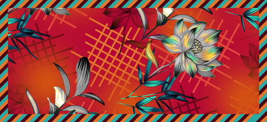 Elegant Abstract Floral Scarf Print Design | Shawls & Dupatta Textile Fabric Patterns For Digital Printing on Silk, Chiffon