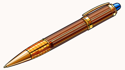very beautiful Ballpoint pen isolated in  white background , top view of bronze pen, business office desk design element