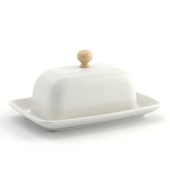 Fototapeta premium Elegant ceramic butter dish with wooden knob, kitchen essential for serving spread