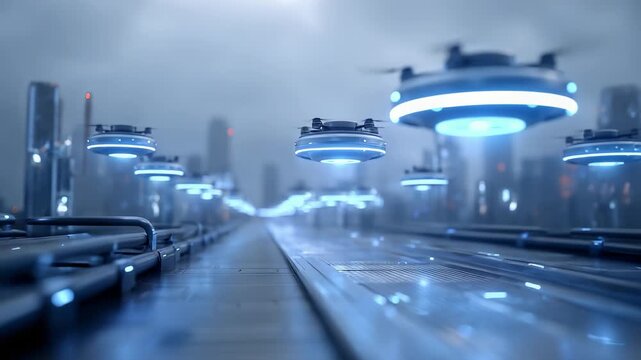 Future City Drone Fleet Aerial Transport Logistics