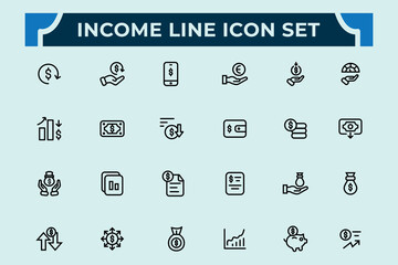  Income and Loan line vector icons set. income, sales, margin,earnings, management,finance,and more. Editable line icons. Vector illustration.