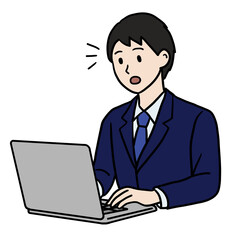 驚いた表情の男性　パソコン作業中